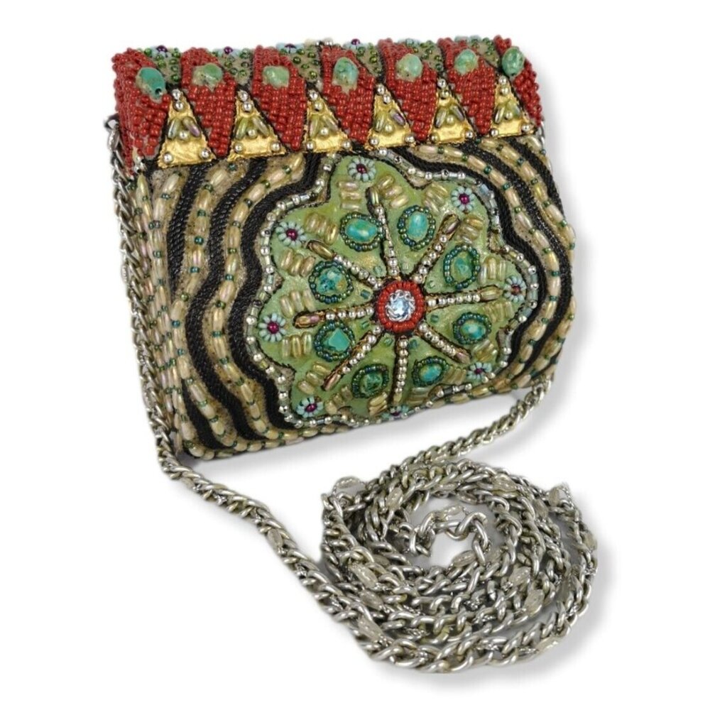 VTG Mary Frances Embellished Beaded Small Shoulder Bag Red Blue Green Silver
